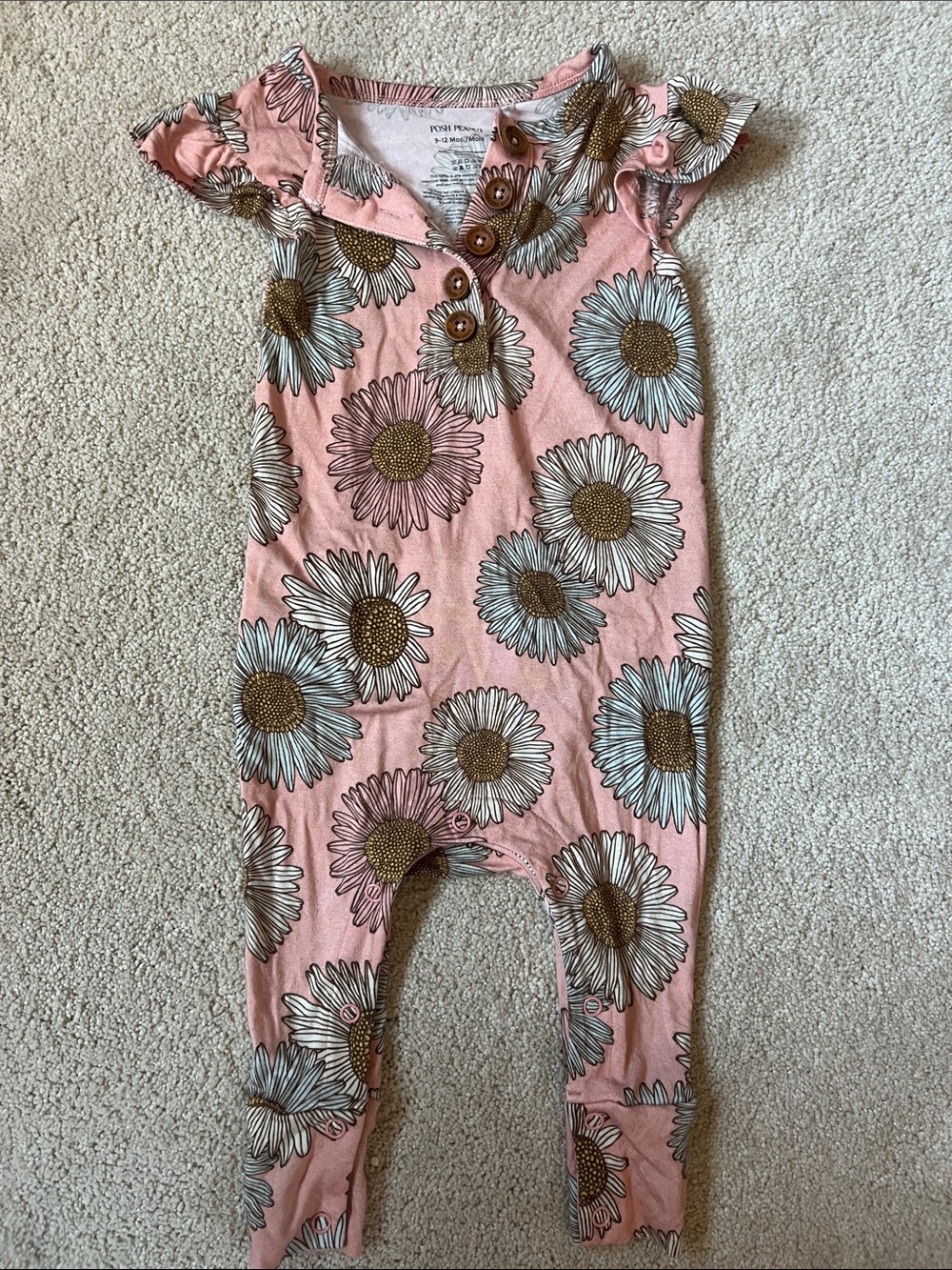 Posh Peanut Pink Daisy-Print One-Piece Bodysuit
